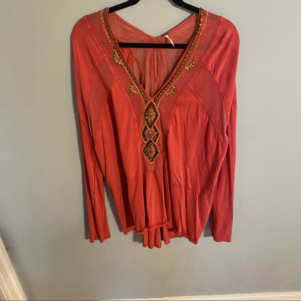 Free People XL cotton Shirt, beaded detail